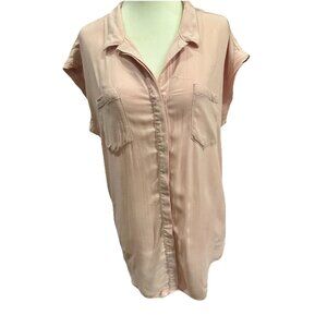 Jachs Girlfriend Women’s Button Front Blouse Loose Fit Short Sleeve Blush Pink M